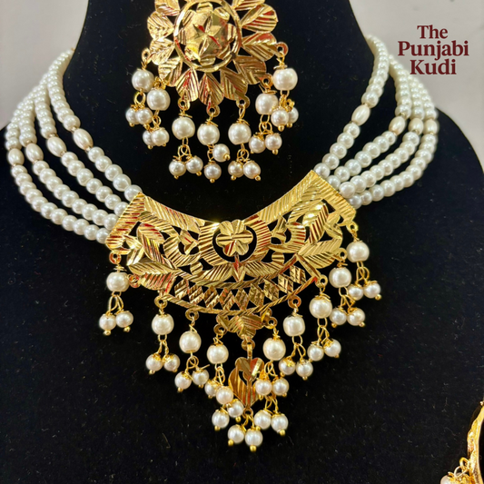 Pearl Gold Finished Choker & Jhumki Set