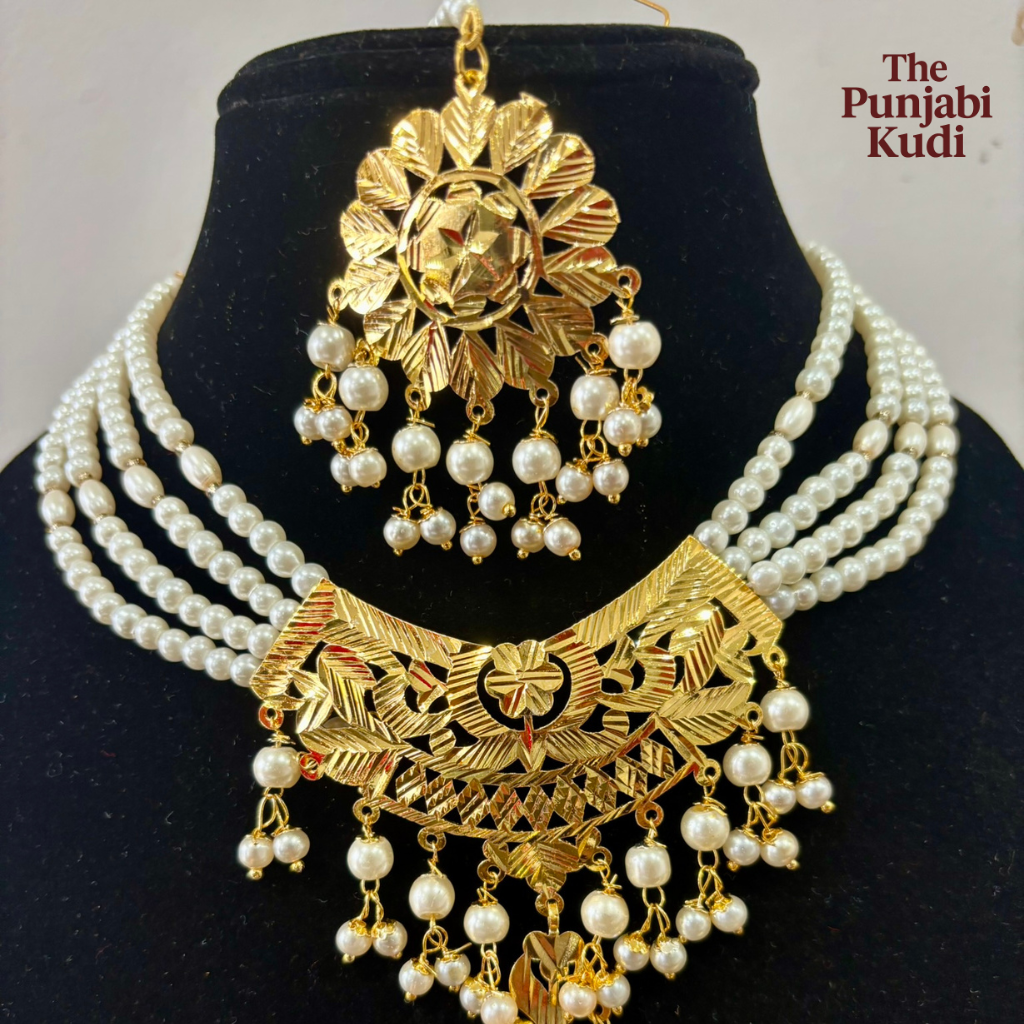 Pearl Gold Finished Choker & Jhumki Set