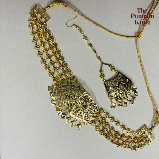 Gold Finished Pippal Patti Choker Set