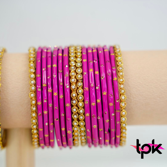 Rangrez Glass Bangle Set - Purple Pink