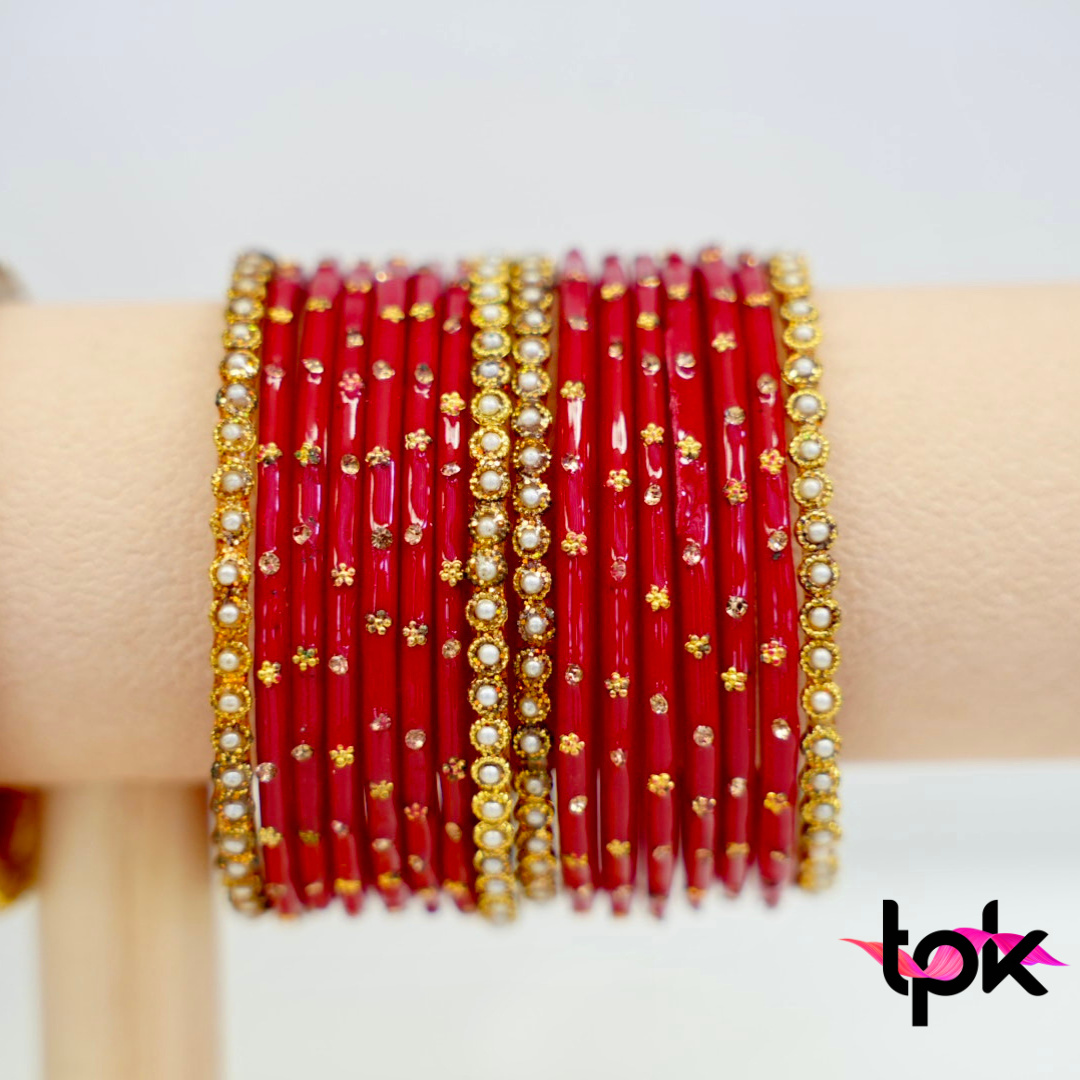 Rangrez Glass Bangle Set - Red