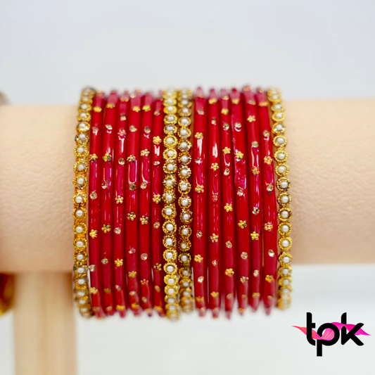 Rangrez Glass Bangle Set - Red