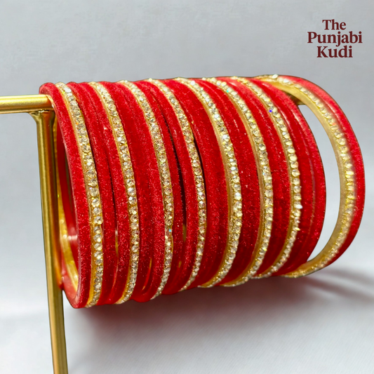 Red Velvet Golden Chuda Glass Bangles
