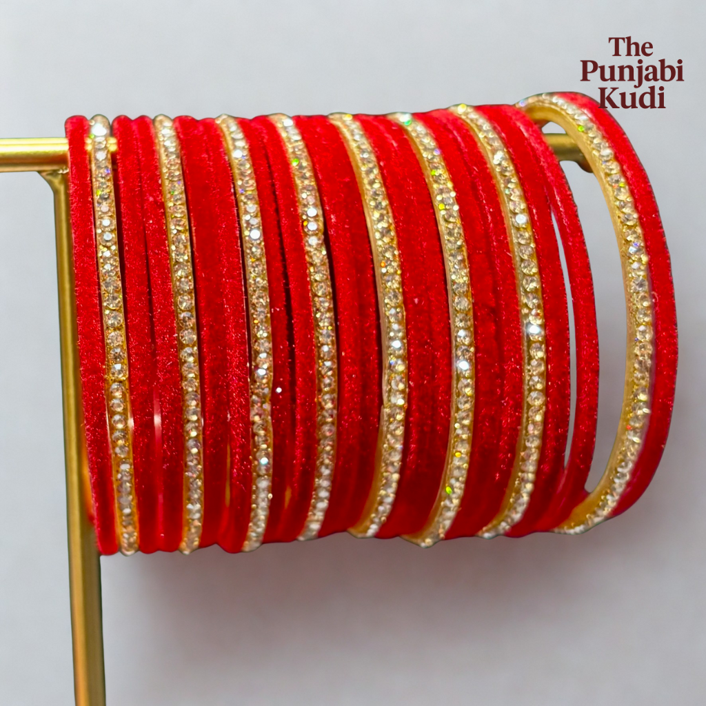 Red Velvet Golden Chuda Glass Bangles