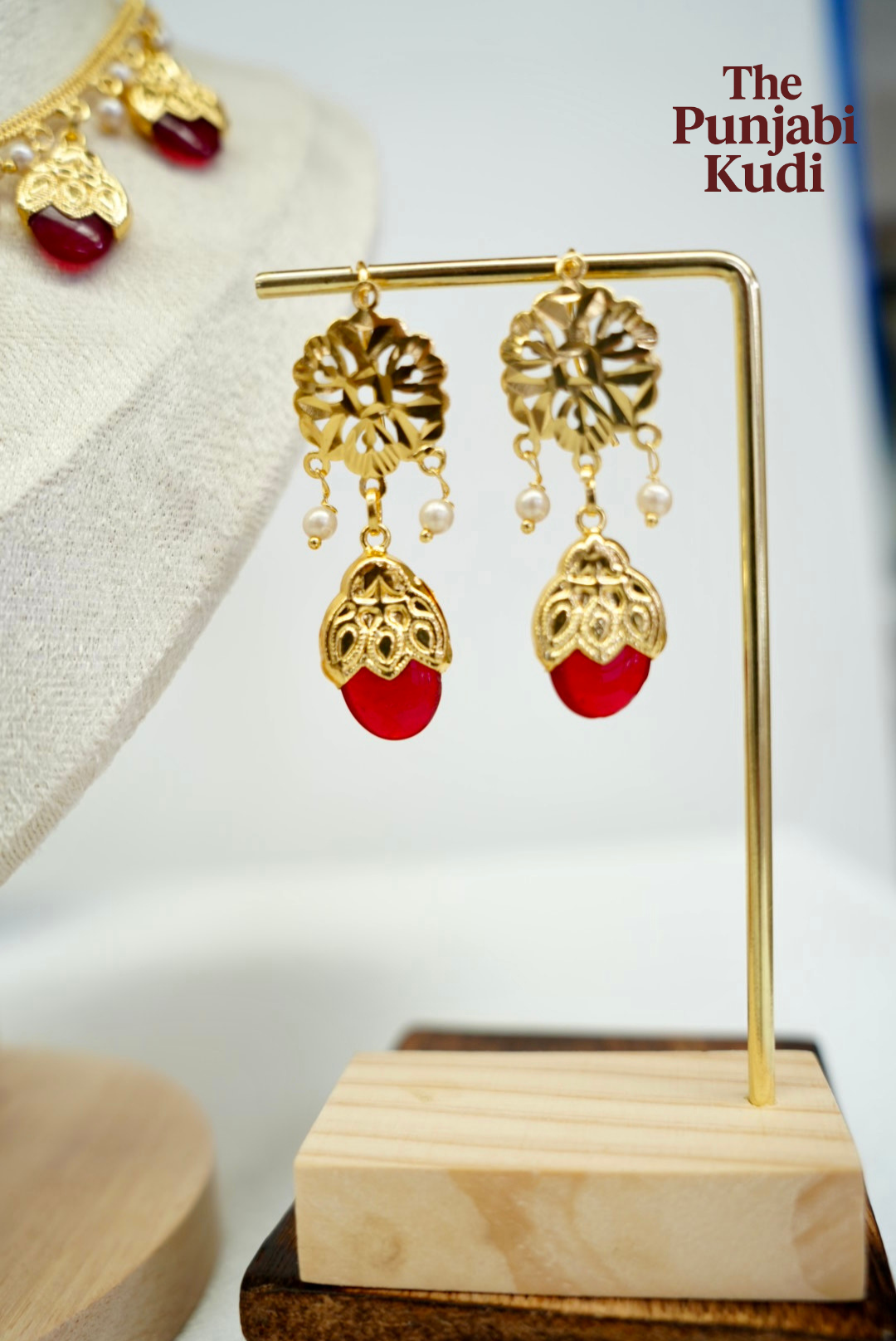 Punjabi Traditional Dakh Set with Red Stones