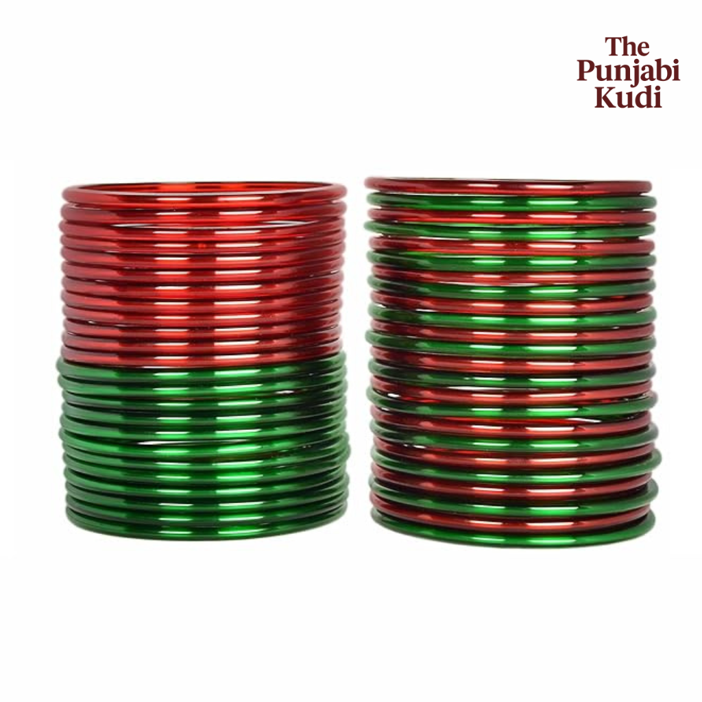 Plain Glass Red & Green Bangles Set