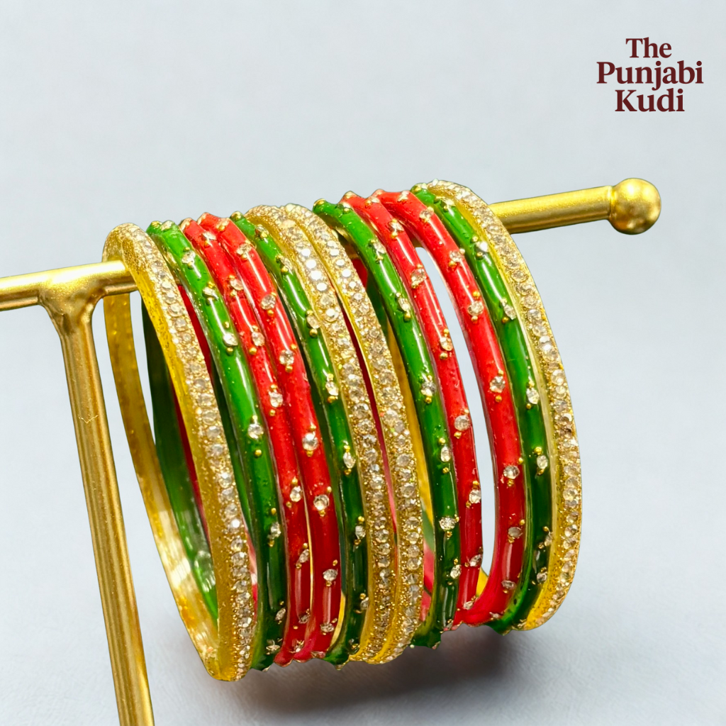 Red Green Golden Glass Bangle Set
