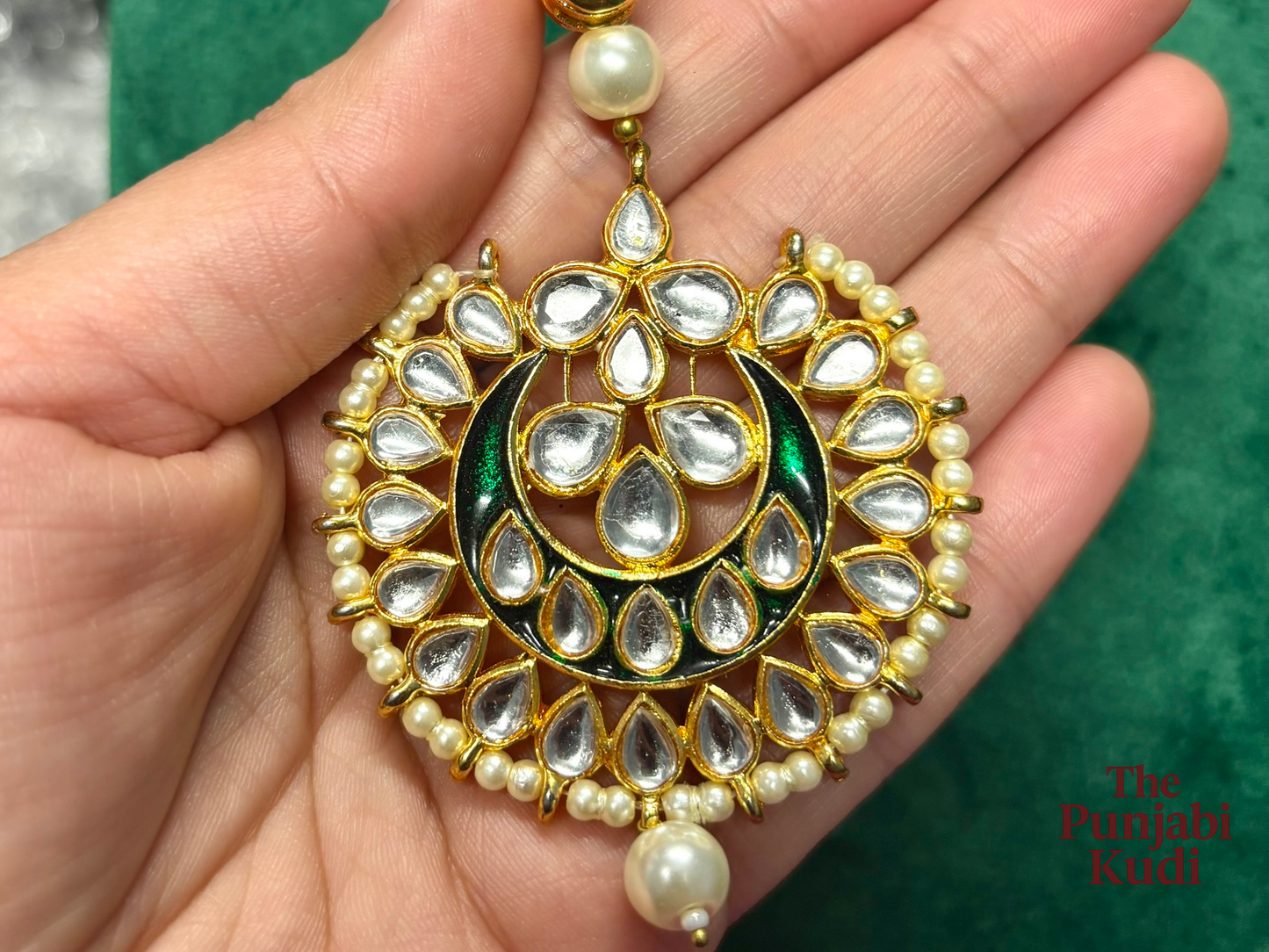 Gold Kundan Chandbali Earrings with Pearls