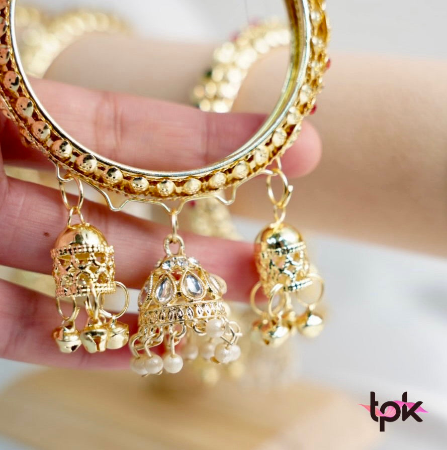 Light Gold kangan with latkan (Set of 2)