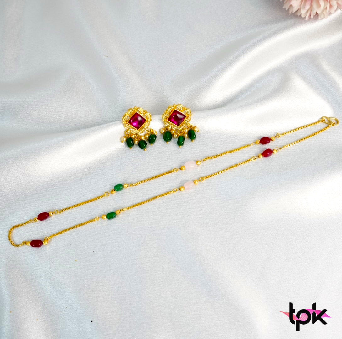 Ruby & Emerald Gold Plated Necklace Set (Copper Base)