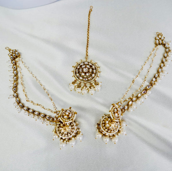 Kundan Polki Earrings Tikka Set with Chain