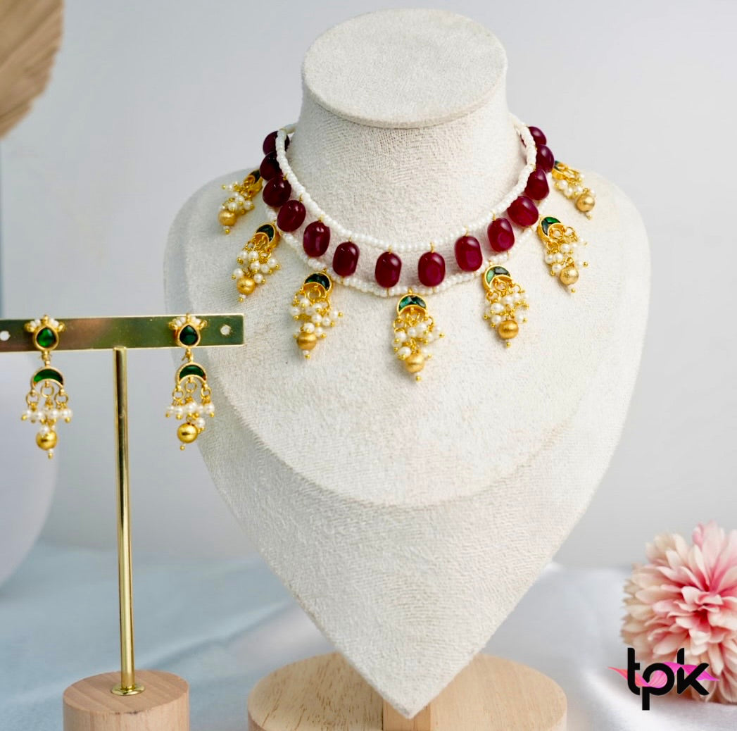 Pachi Kundan Chand Choker Set with Earrings
