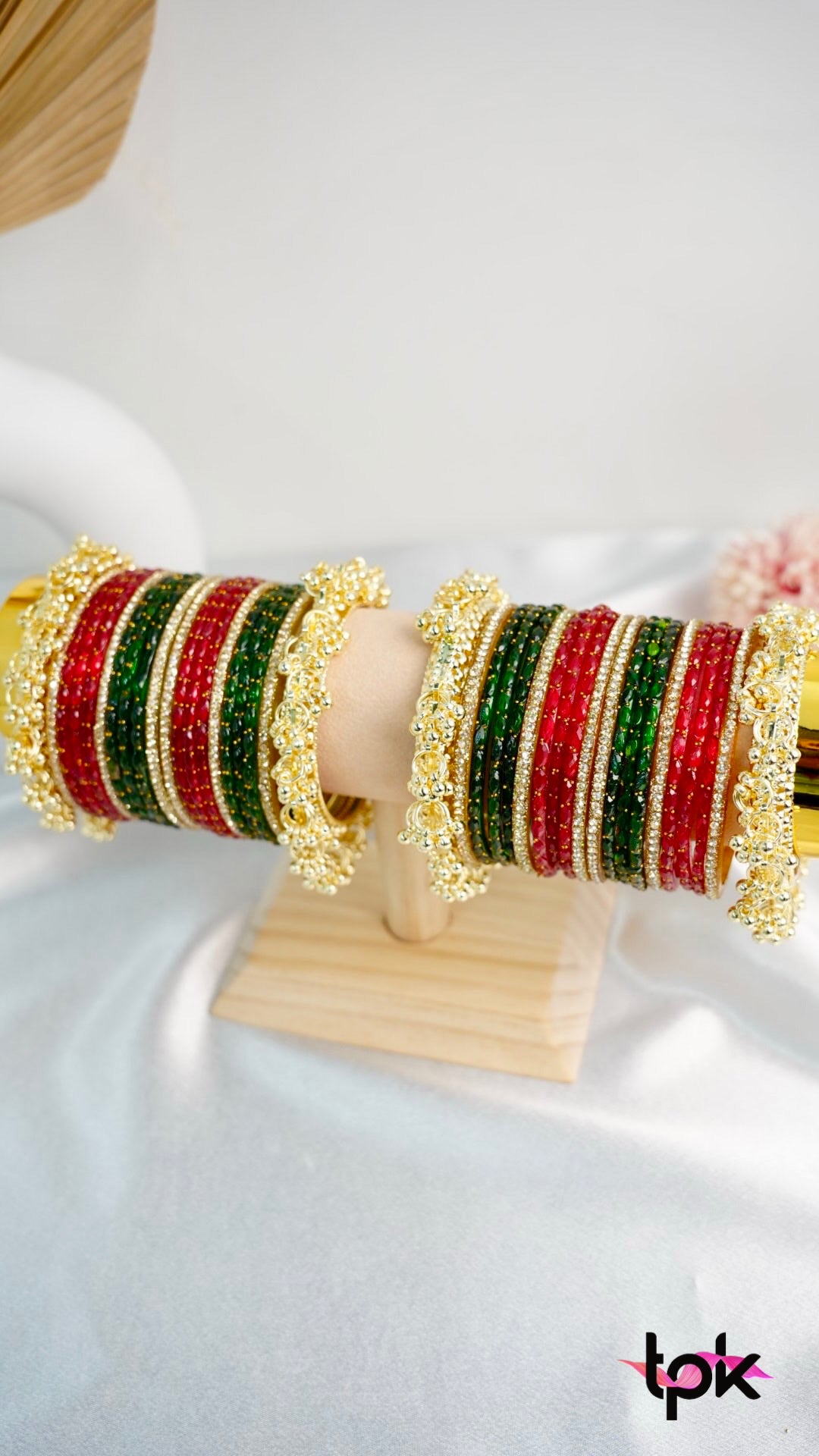 Red & Green Rain drop Glass Bangle Stack
