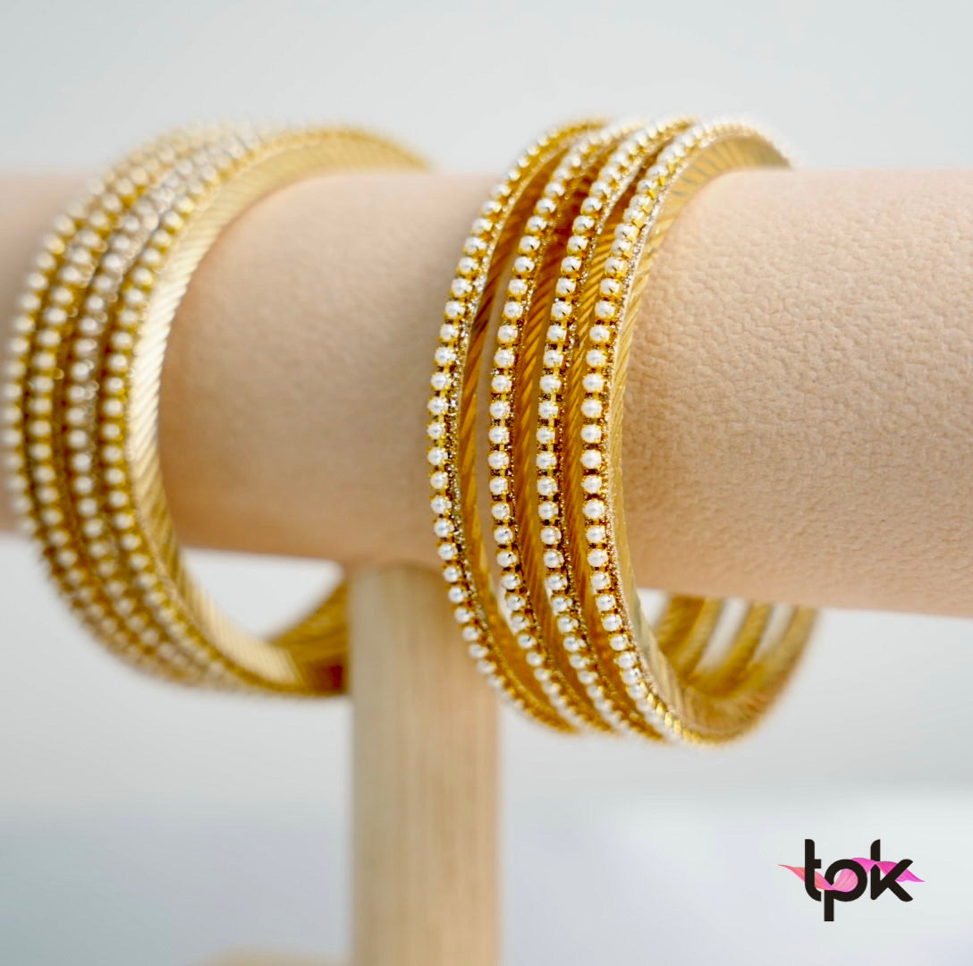 Pearl Metal Bangle Set (Set of 4)