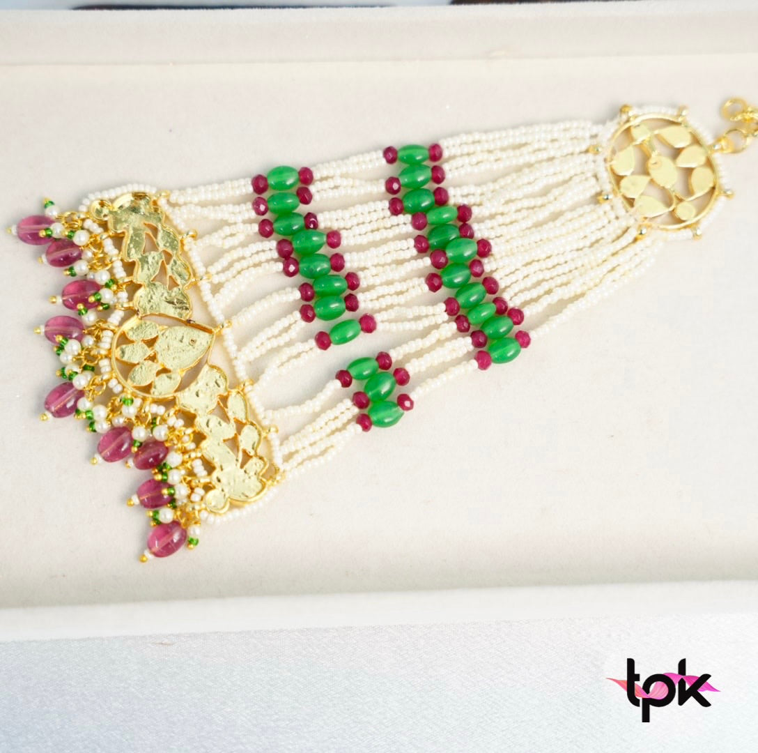 Noor Green & Pink Pearl Kundan Passa