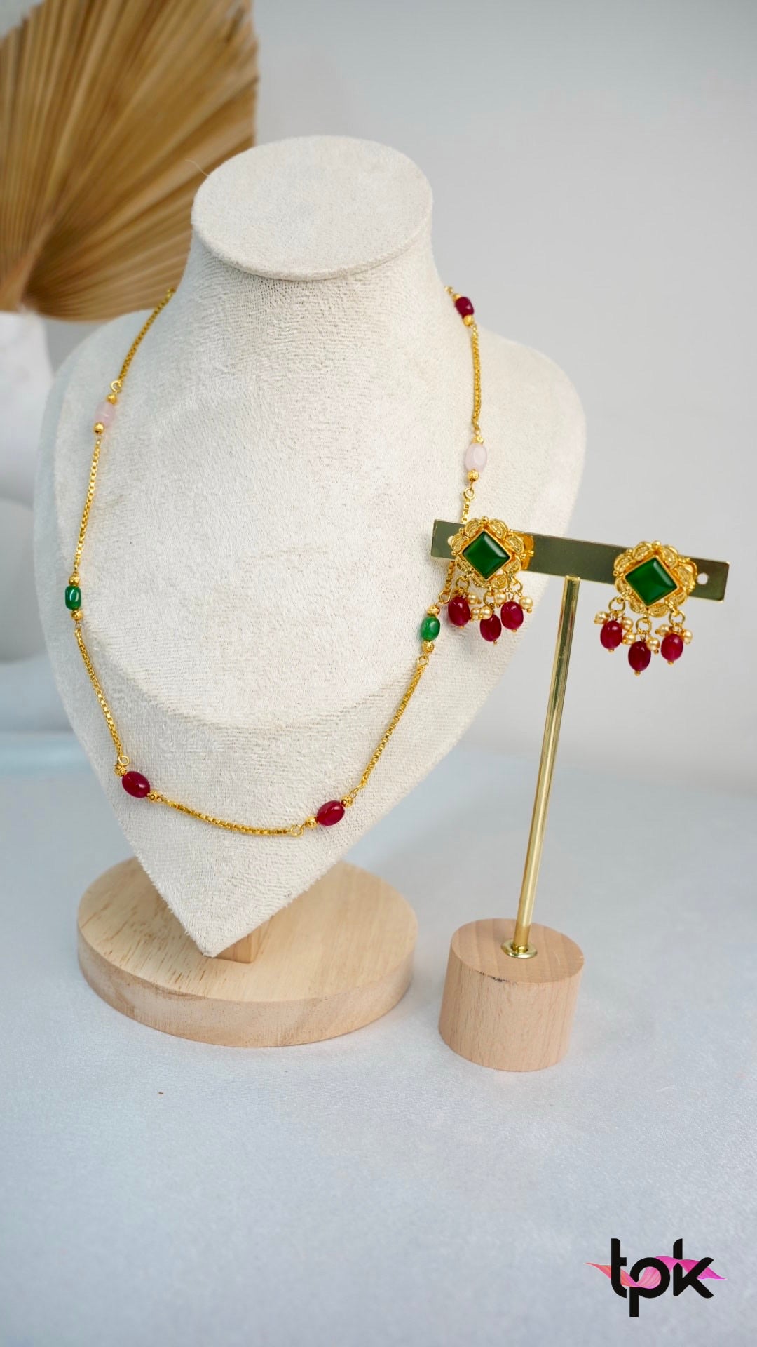 Ruby & Emerald Gold Plated Necklace Set (Copper Base)