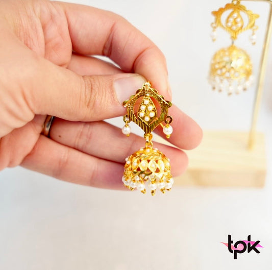 Gold Finished Jadau Jhumki Earrings