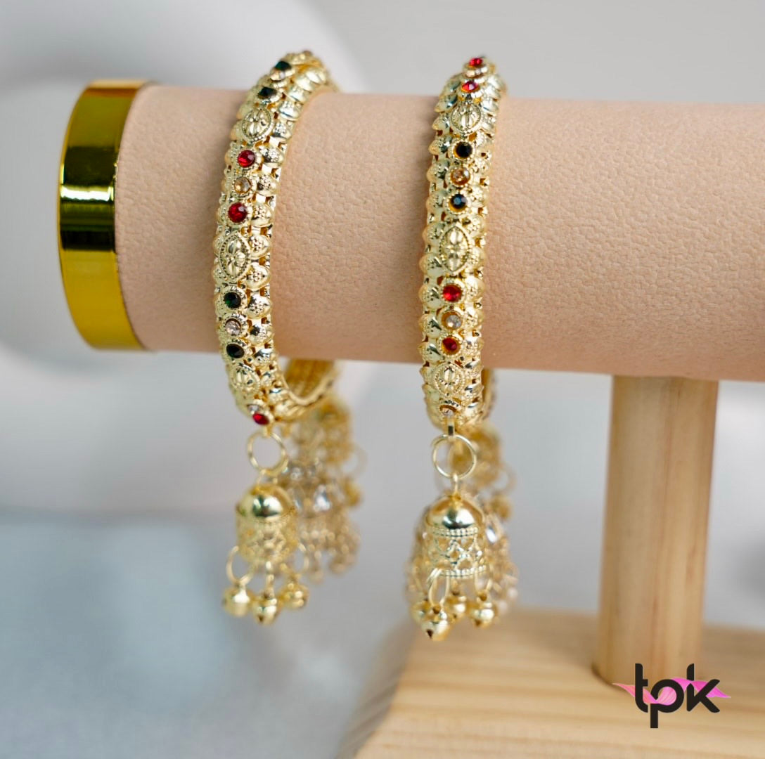 Light Gold kangan with latkan (Set of 2)