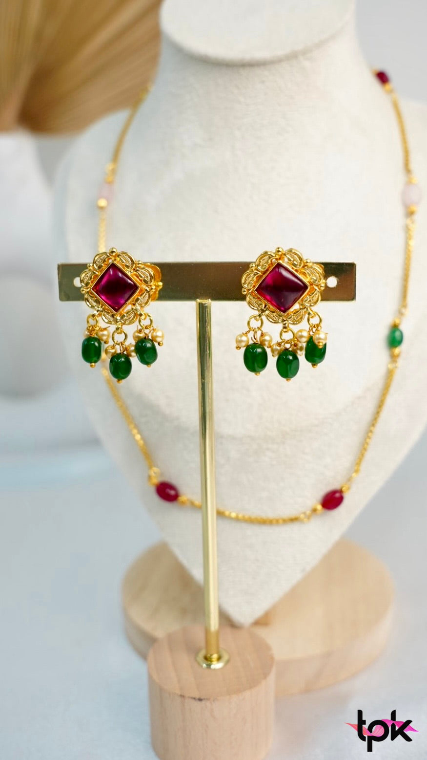 Ruby & Emerald Gold Plated Necklace Set (Copper Base)