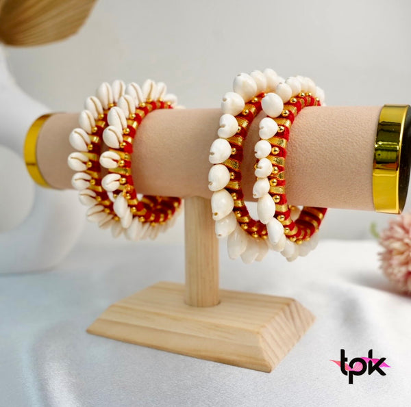 Red Kaudi Shells Bangle (Set of 2)