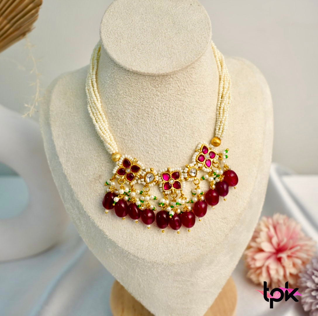 Pachi Kundan Choker Set with Earrings - Ruby
