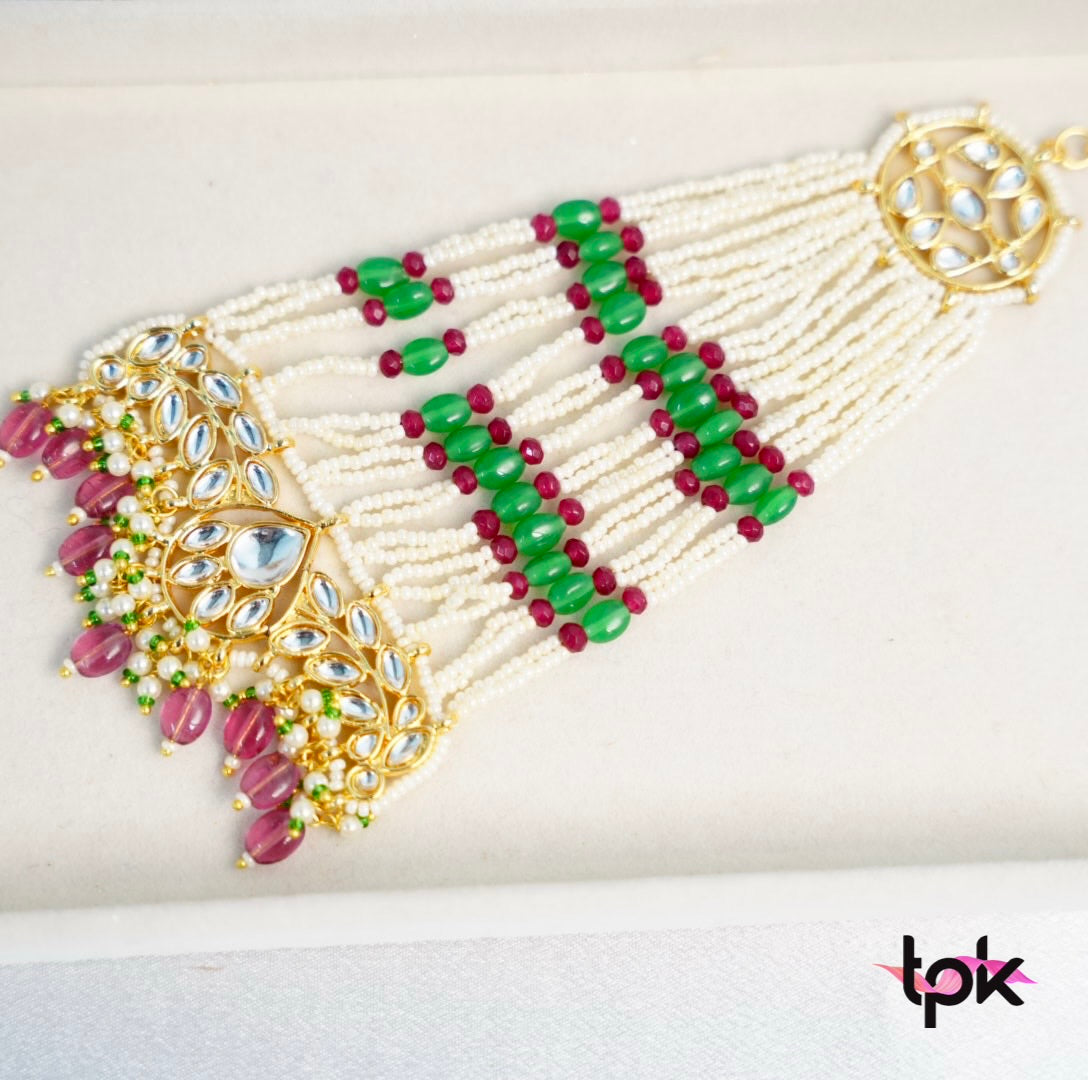 Noor Green & Pink Pearl Kundan Passa