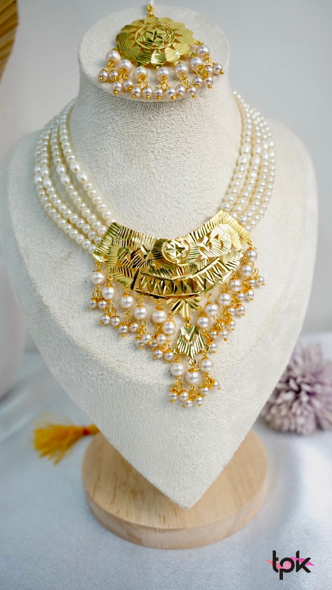 Pearl Gold Finished Choker & Jhumki Set