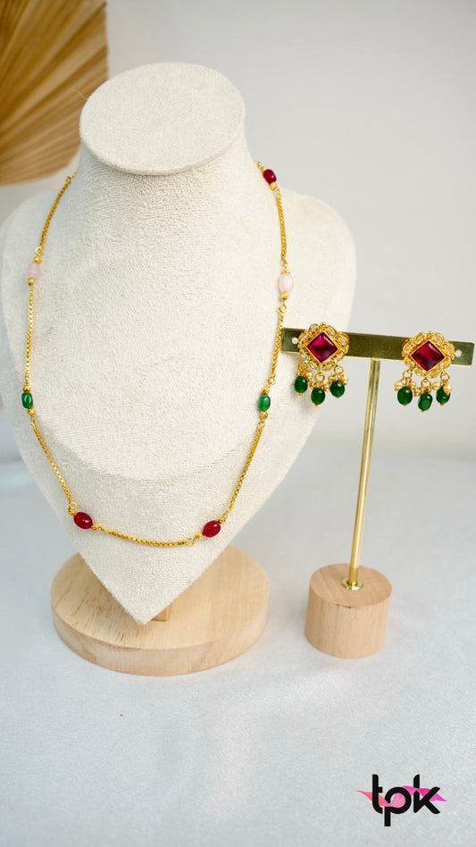 Ruby & Emerald Gold Plated Necklace Set (Copper Base)