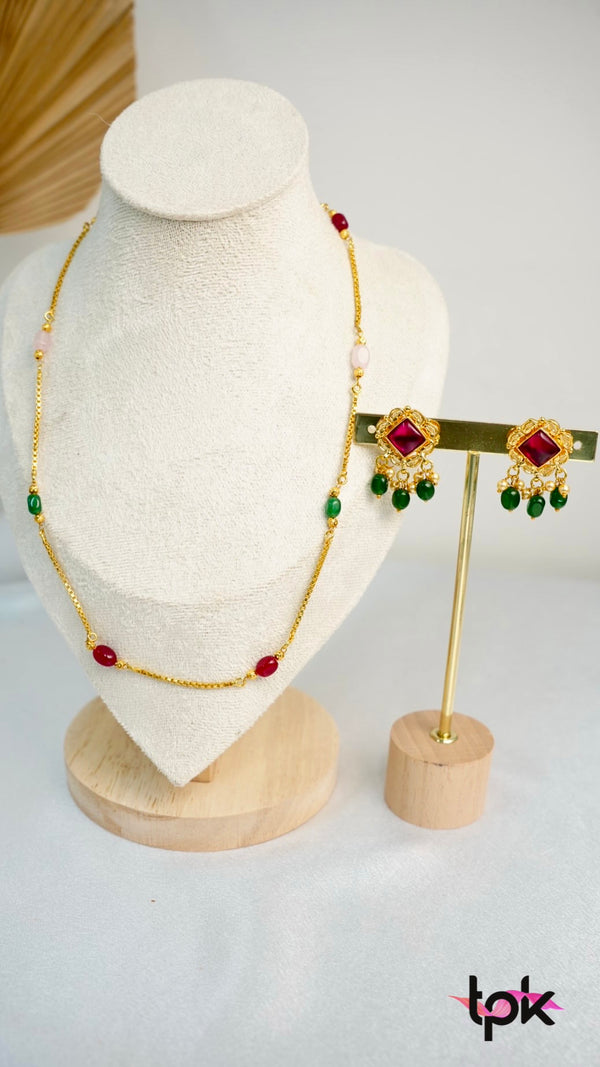 Ruby & Emerald Gold Plated Necklace Set (Copper Base)