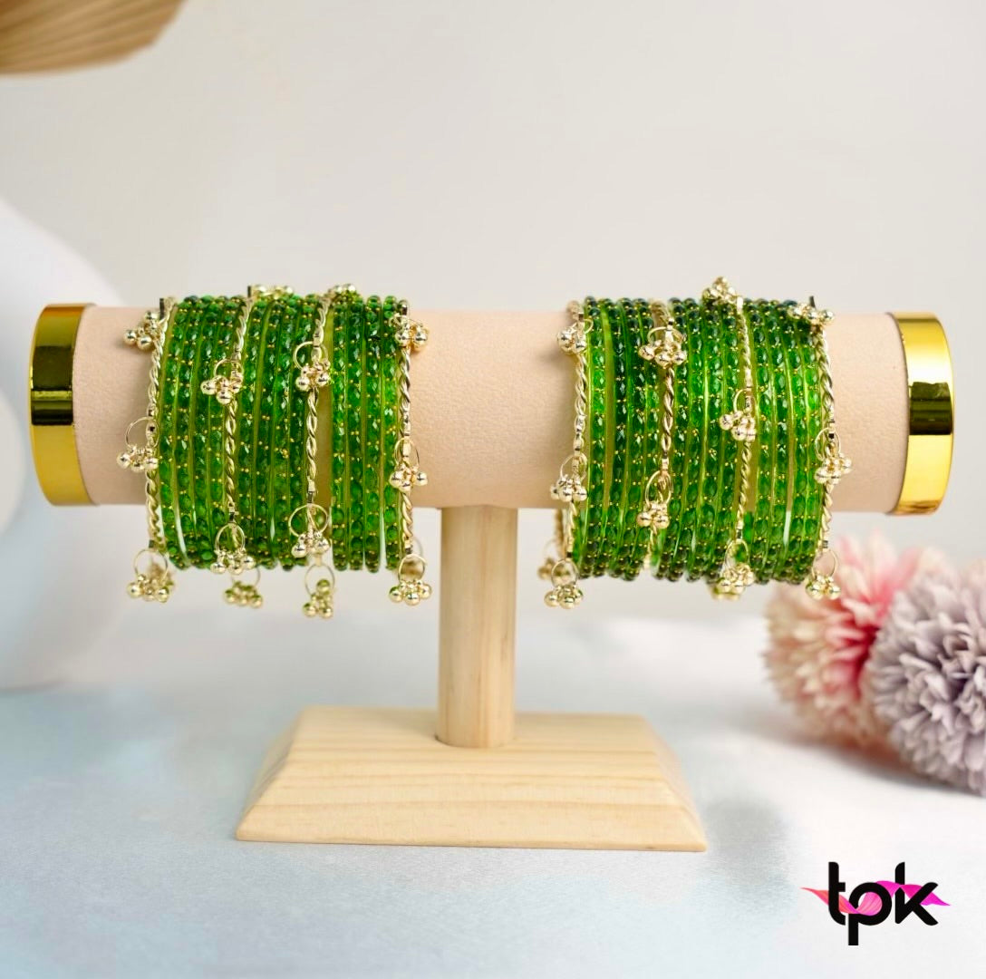 Rain drop Glass Bangle - Green
