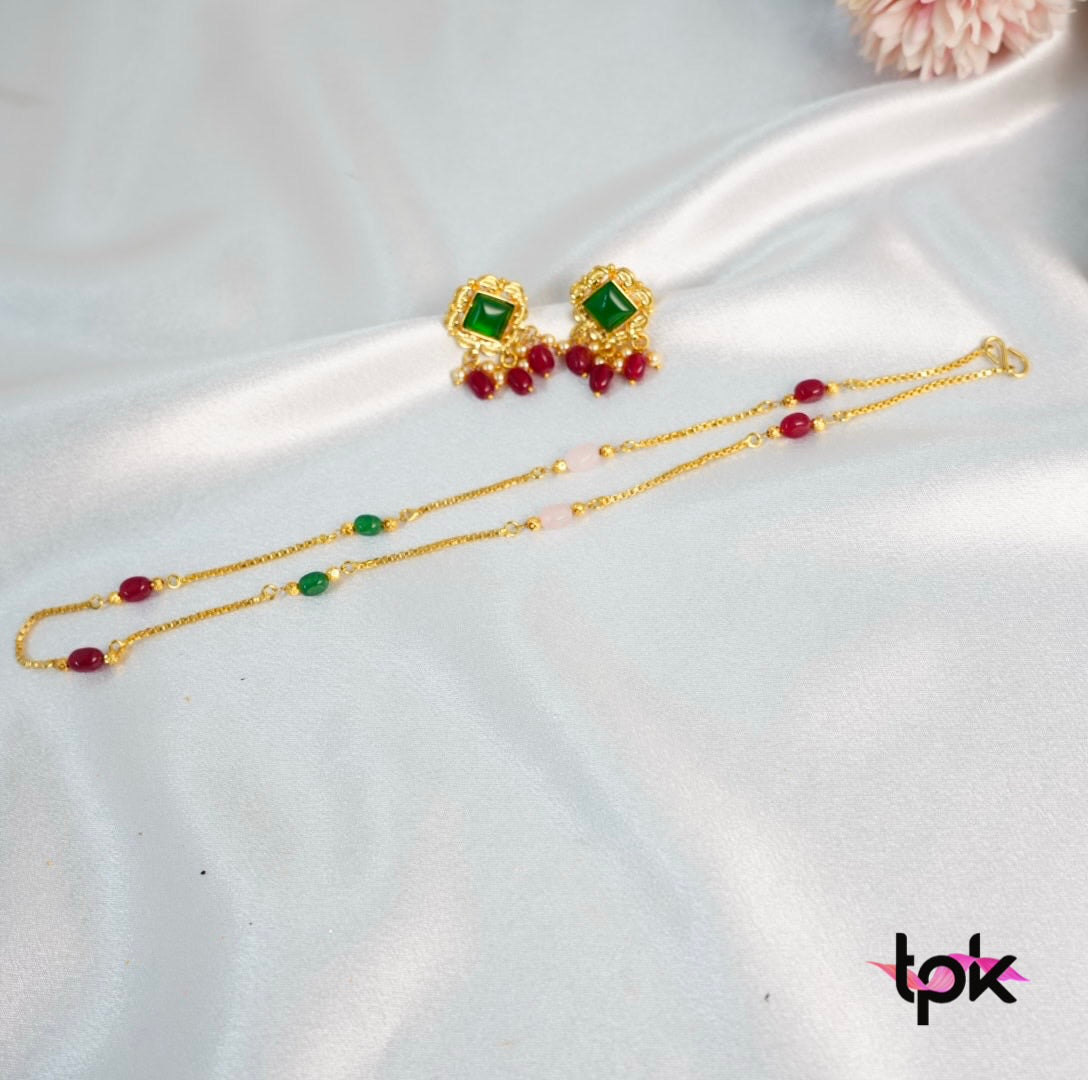 Ruby & Emerald Gold Plated Necklace Set (Copper Base)