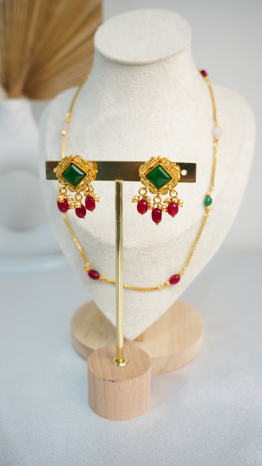 Ruby & Emerald Gold Plated Necklace Set (Copper Base)