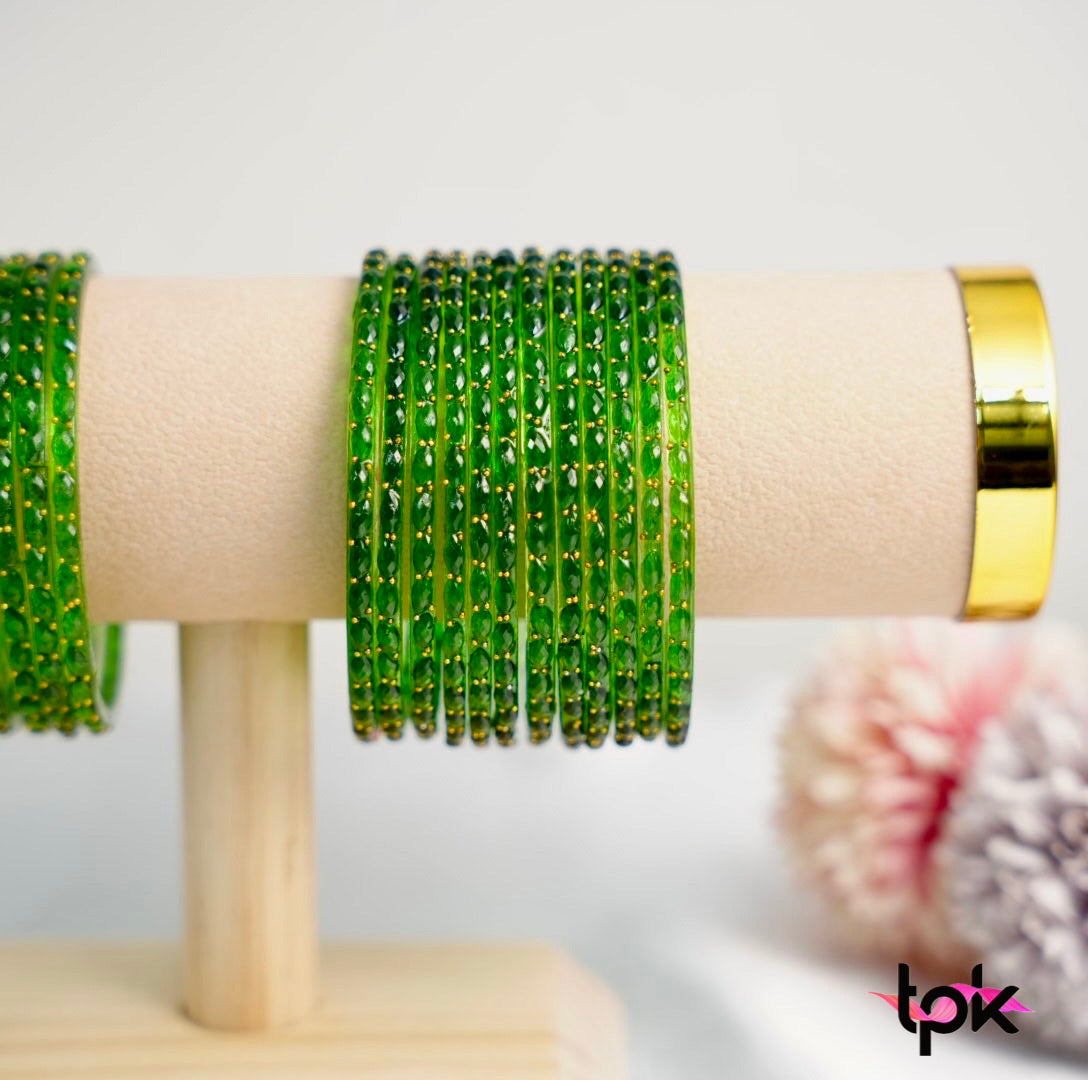 Rain drop Glass Bangle - Green