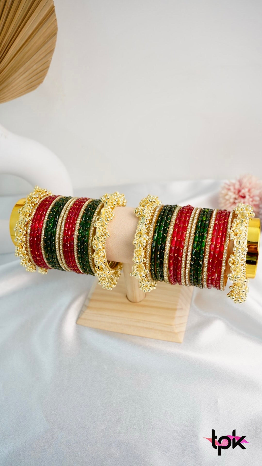 Red & Green Rain drop Glass Bangle Stack