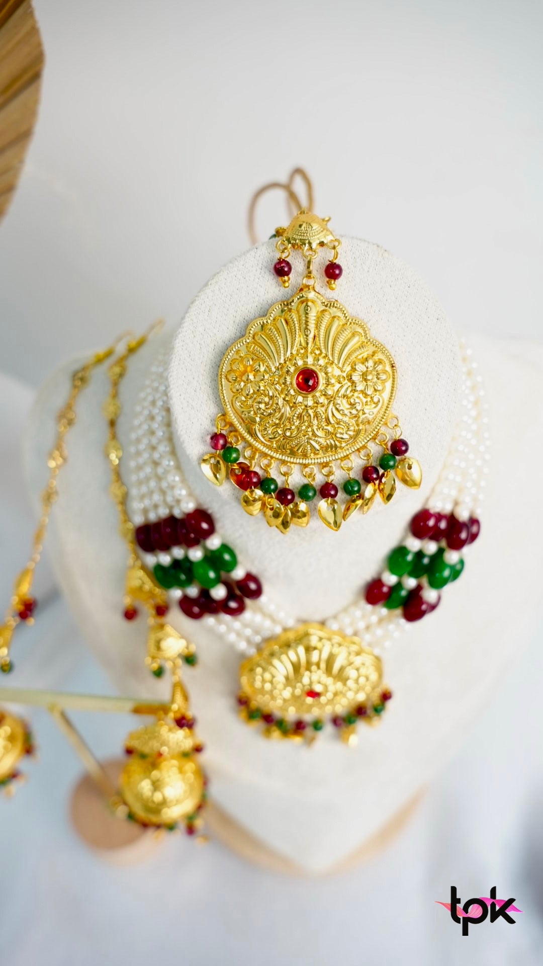 Rani Pearl Necklace Set - Green & Maroon