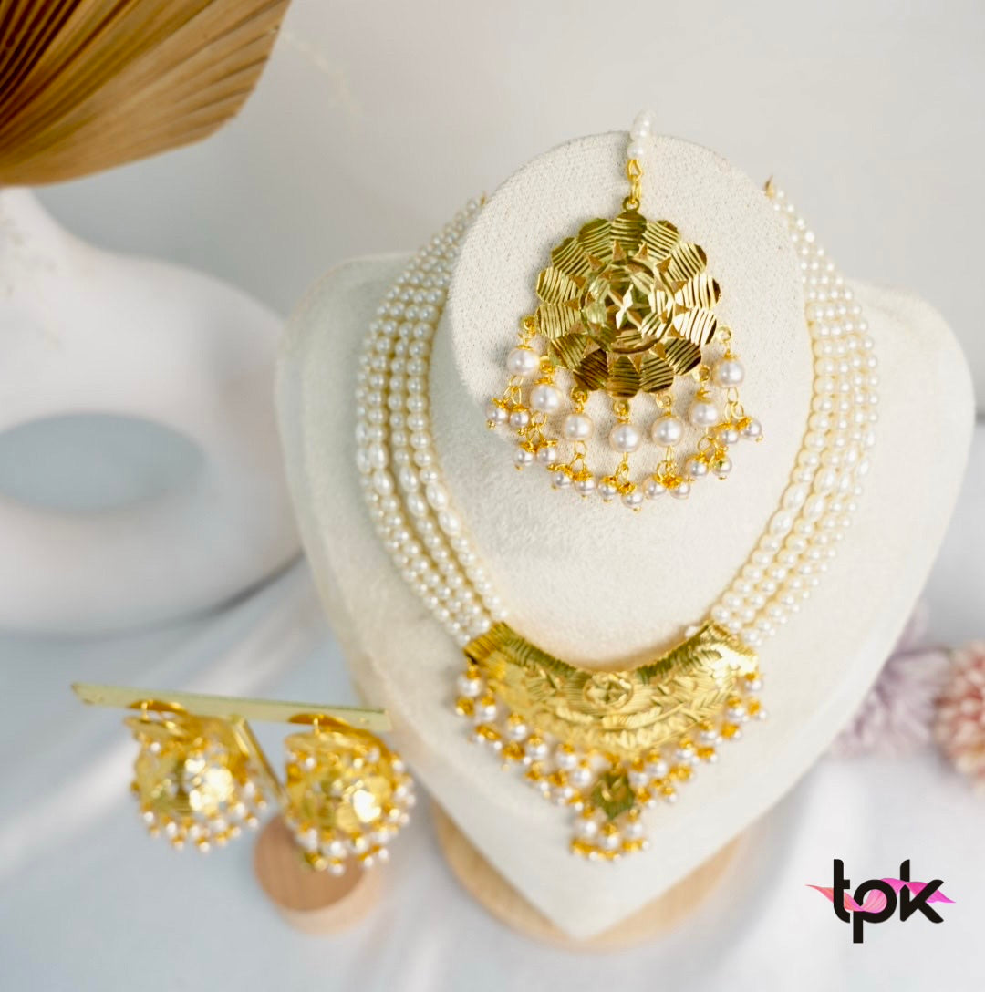 Pearl Gold Finished Choker & Jhumki Set