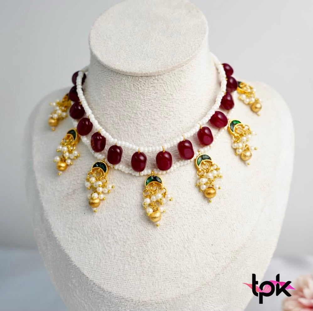 Pachi Kundan Chand Choker Set with Earrings