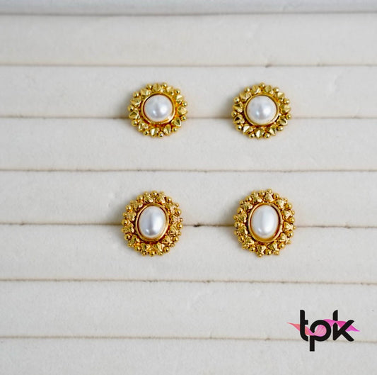 Gold Plated Pearl Studs Earrings (Copper Base)