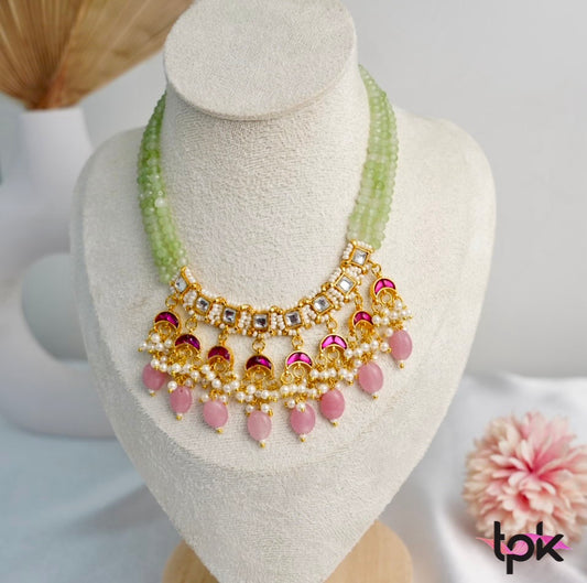 Pachi Kundan Chand Choker Set with Earrings - Pink