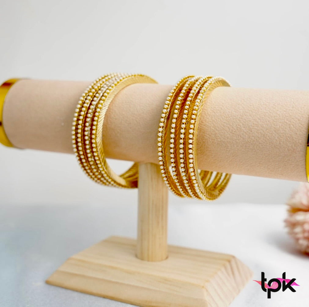 Pearl Metal Bangle Set (Set of 4)