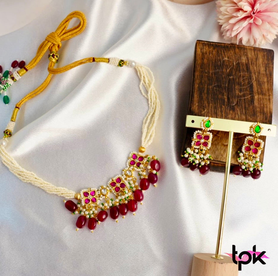 Pachi Kundan Choker Set with Earrings - Ruby