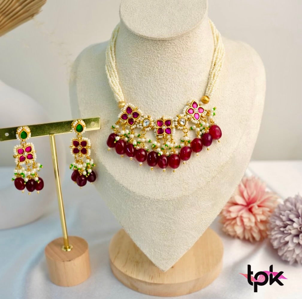 Pachi Kundan Choker Set with Earrings - Ruby