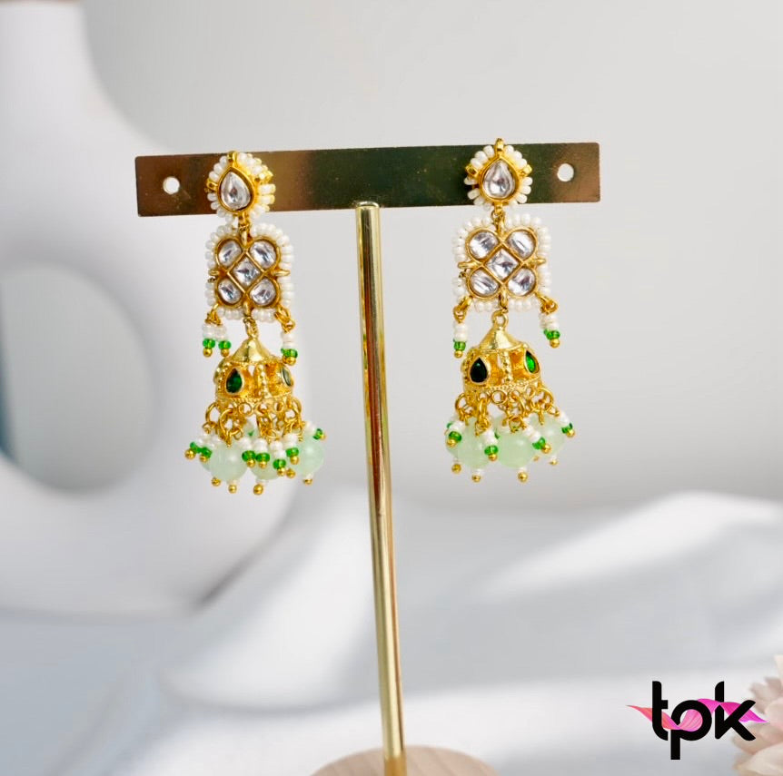 Pachi Kundan Earrings Green