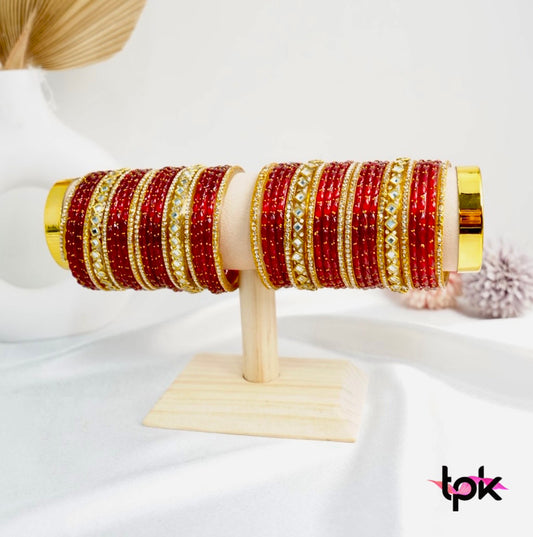 Rain drop Glass Bangle Stack - Available in Multi & Red