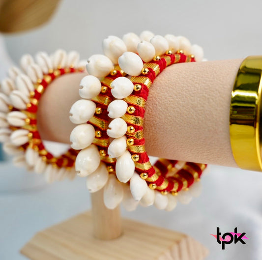 Red Kaudi Shells Bangle (Set of 2)