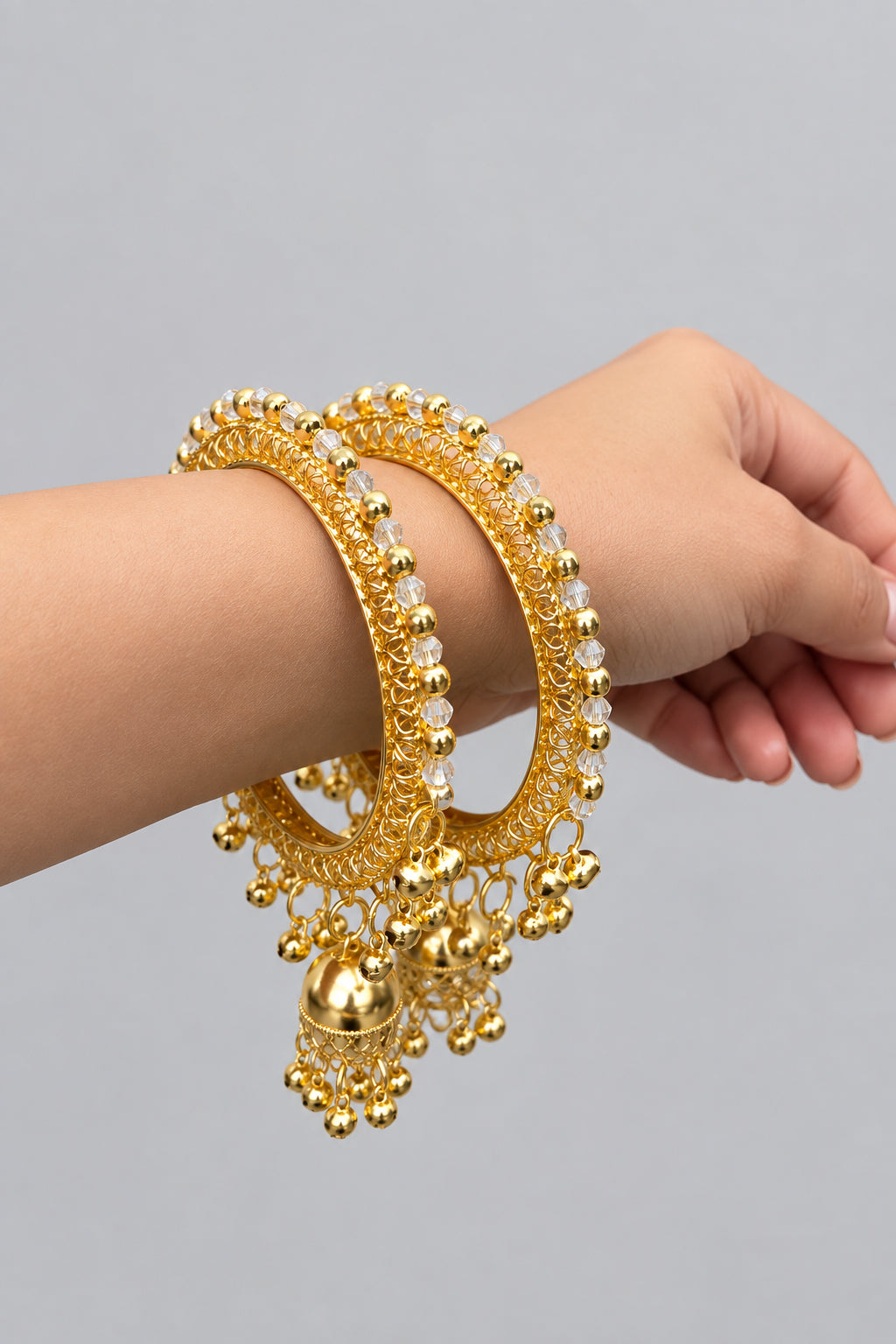 Golden Ghungroo kangan with latkan (Set of 2)