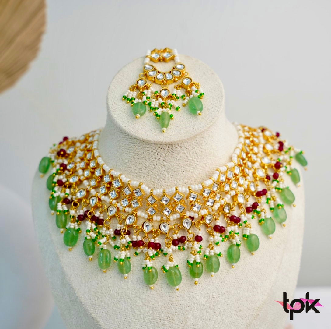 Pachi Kundan Choker Set with Earrings & Tikka