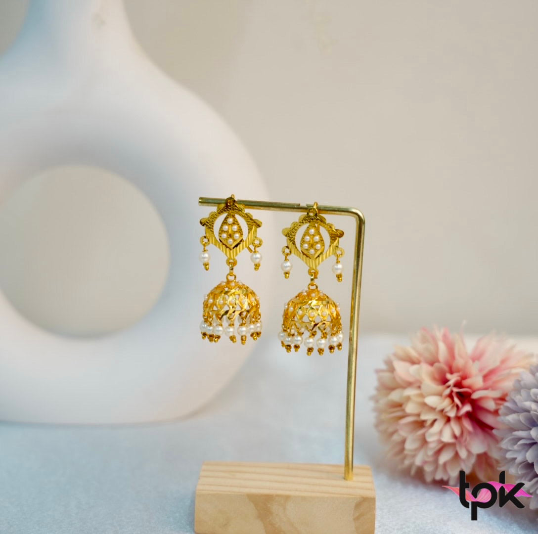 Gold Finished Jadau Jhumki Earrings