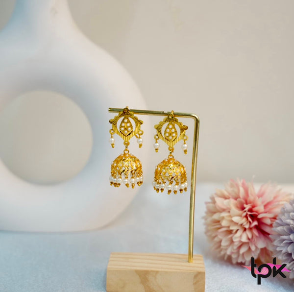 Gold Finished Jadau Jhumki Earrings