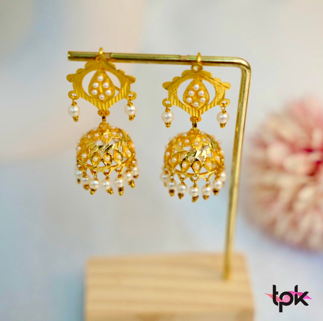 Gold Finished Jadau Jhumki Earrings